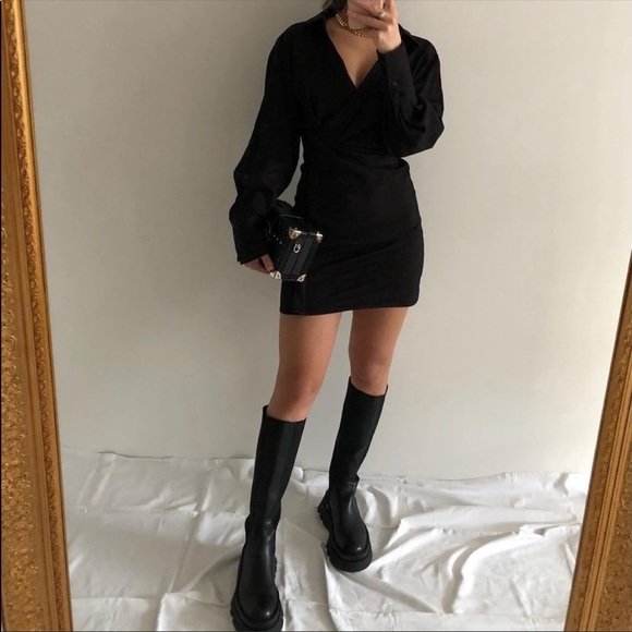 Zara Poplin Wrap Dress Black - Picture 2 of 9